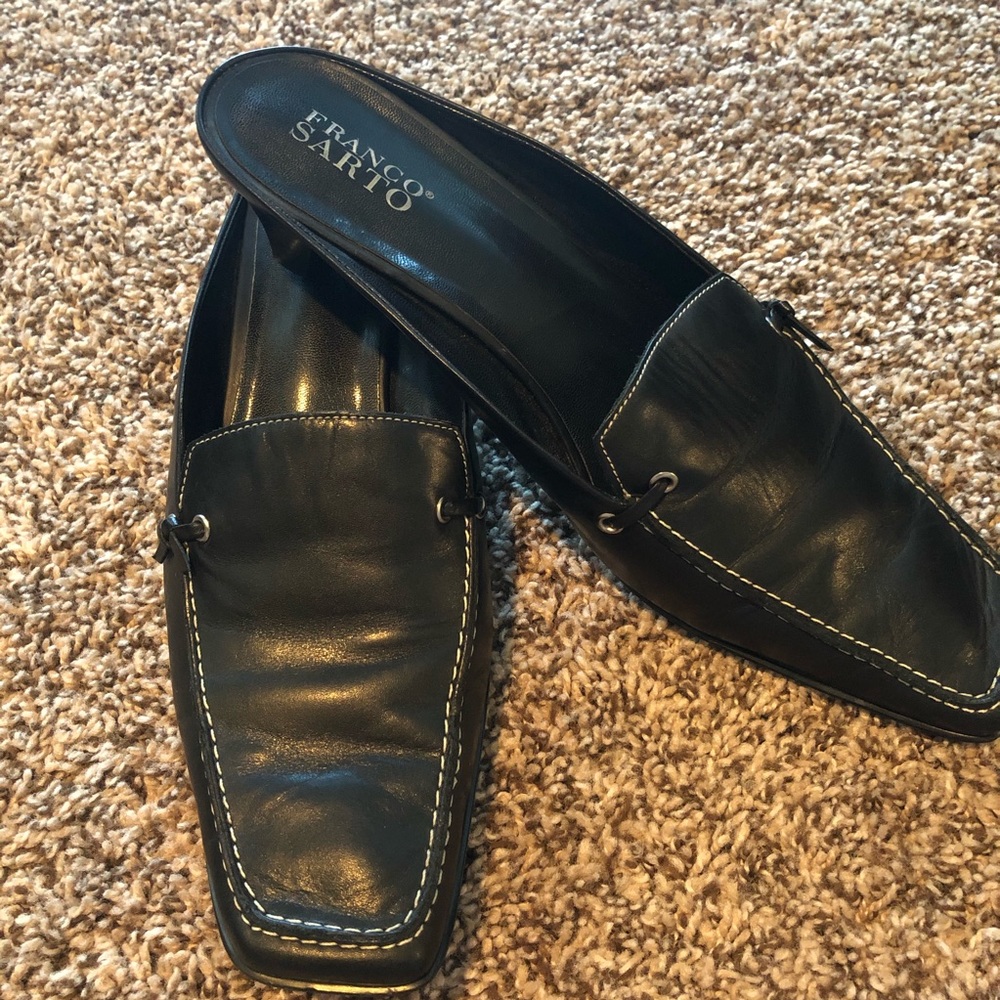 Franco Sarto Black Leather Mules, 12